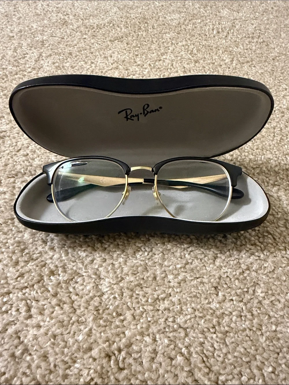 Ray-Ban Black and Gold Semi-Rim Clubmaster Eyeglasses